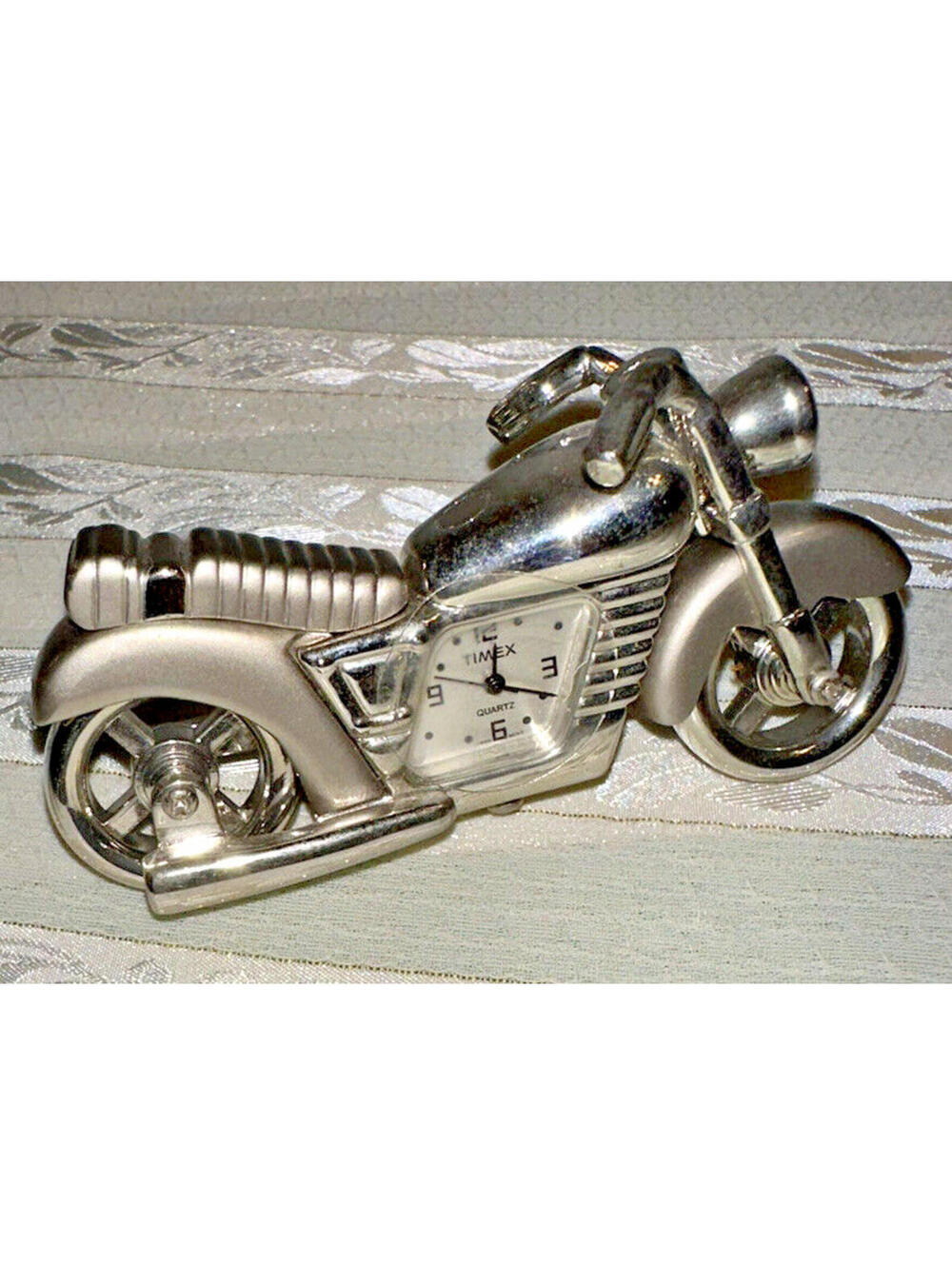 Motorcycle Mini Clock Collectible Timex Quartz Bike Motor Cycle Silver